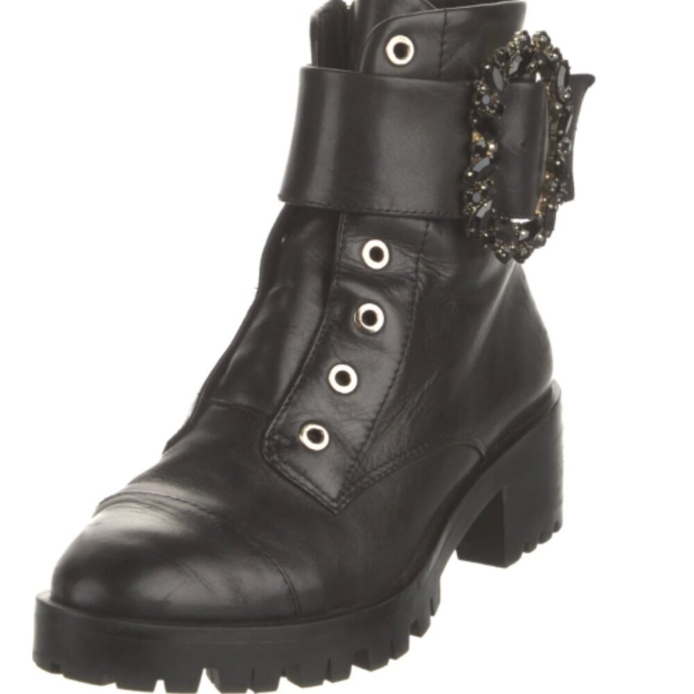 Karl Lagerfeld Leather Mid-Calf Combat Boots